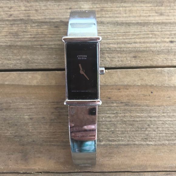 Citizen Eco Drive Silver Stainless Steel Black Face Slimline Watch! GUC - Picture 1 of 14